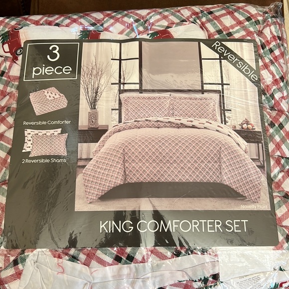 Christmas King Comforter Set Green/Red/White Plaid Red Truck/ Christmas Tree NWT - Picture 5 of 9